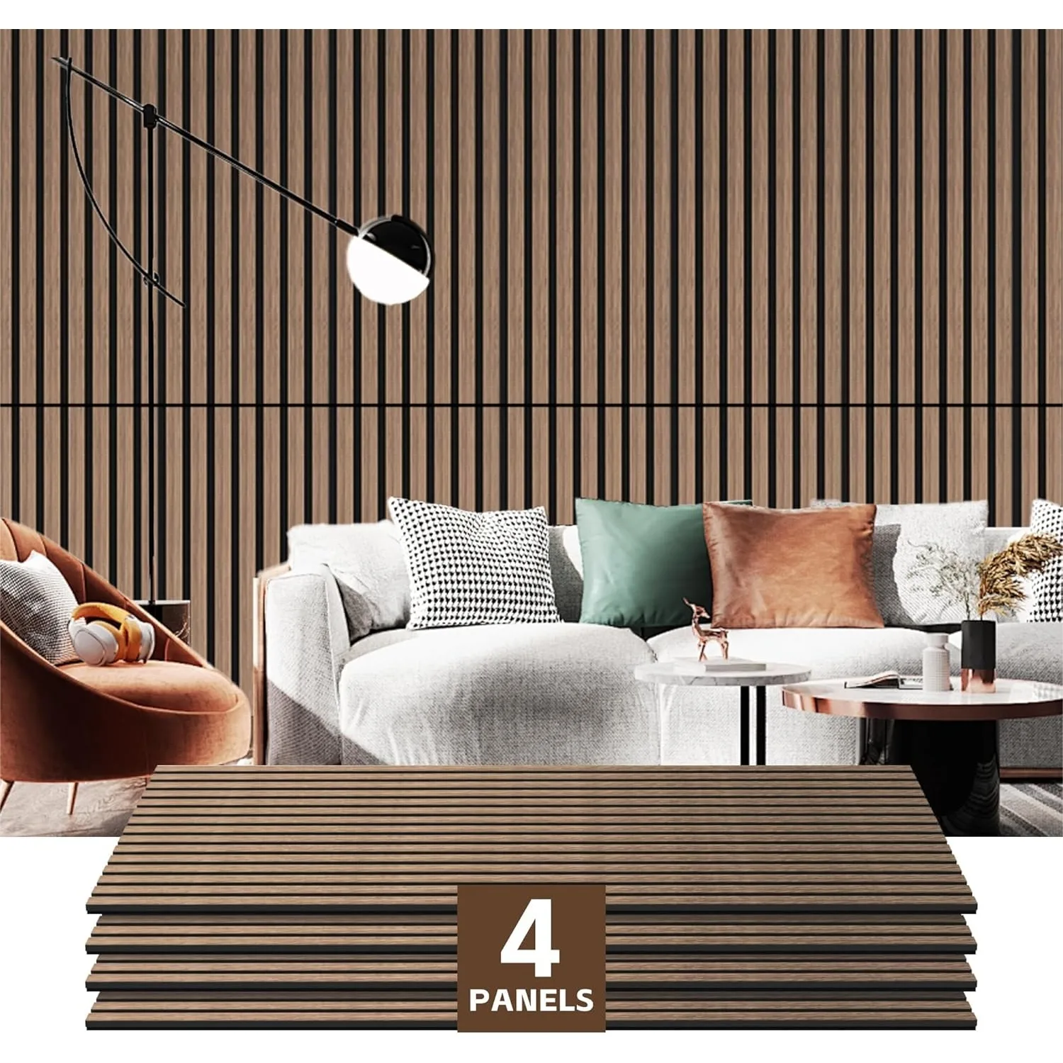 

4 Pack Wood Panels for Wall, 47.2"×23.6"×0.7" Acoustic Panels, 3D Fluted Panels for Interior Wall Decor (Natural Walnut)
