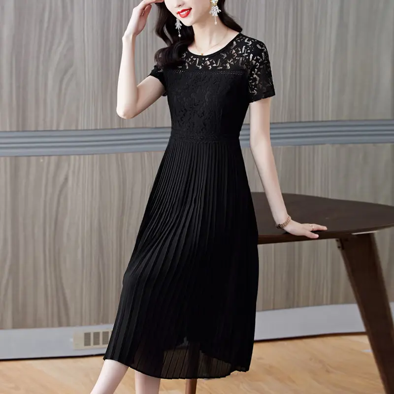 Kanten jurk dames zomer nieuwe witte chiffon grote geplooide jurken lange jurken