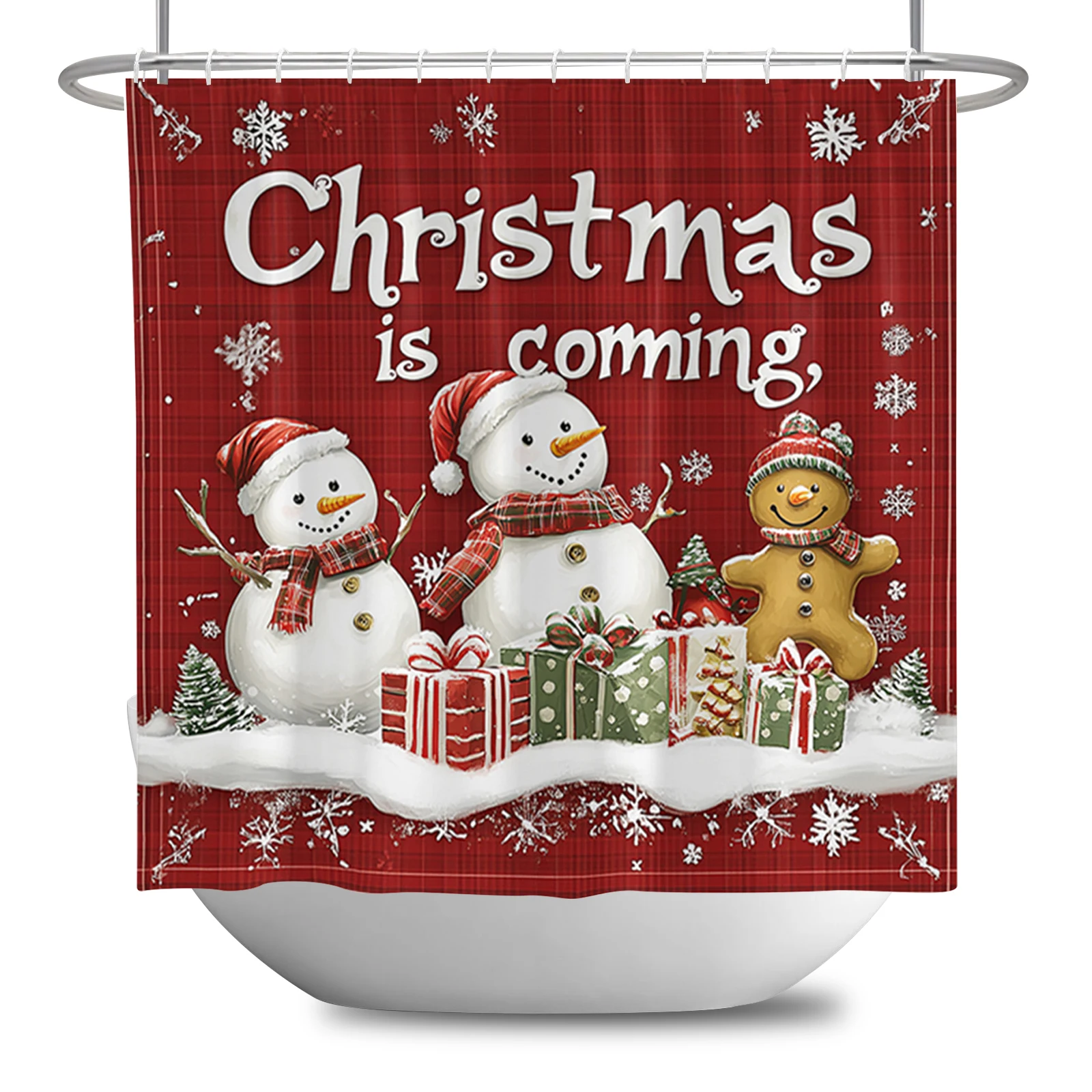 

4Pcs Christmas Shower Curtain Set with Rug Toilet Lid Cover Bath Mat Xmas Bathroom Shower Suit Non-Slip Home Bathroom Decor Suit
