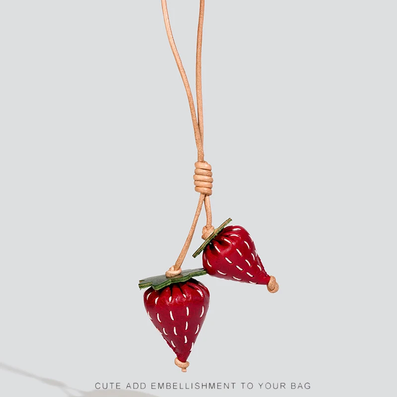 

Strawberry charm cowhide hamburger lantern leather fashion high-end persimmon keychain decoration pendant bag accessories