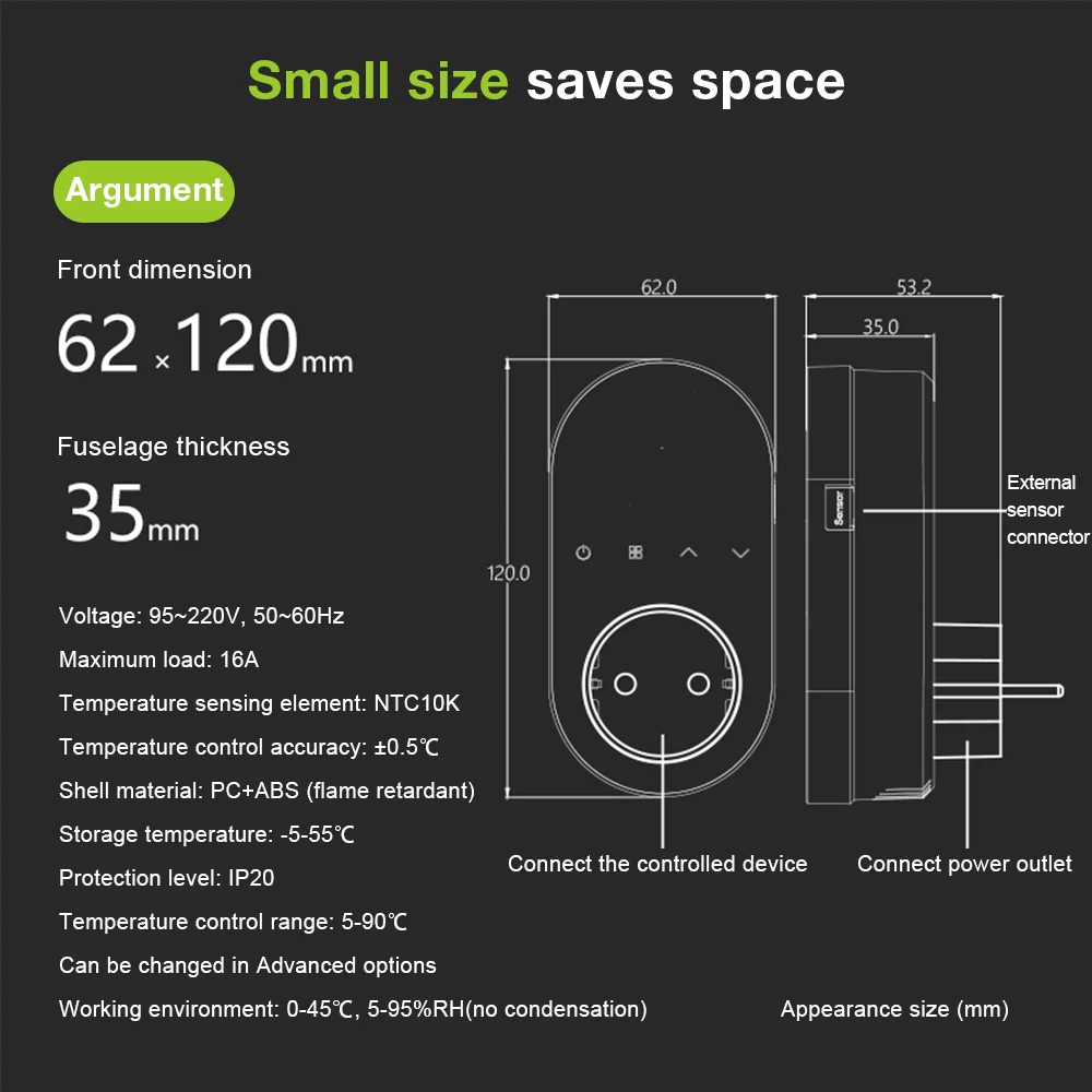 Smart Digital Thermostat Plug Outlet WiFi Temperature Controller Socket 16A Energy Plug APP Remote Control Thermostat For Home