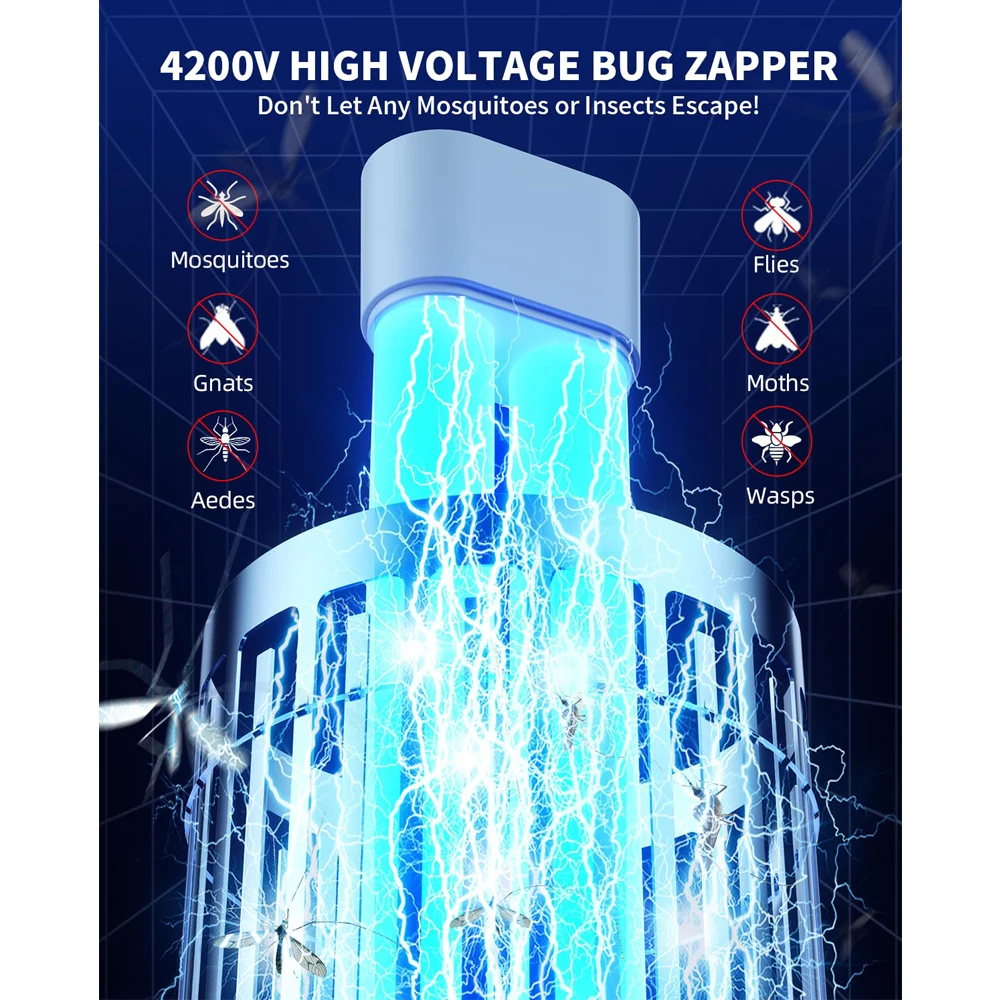 Minimoon Bug Zapper Outdoor Mosquito Zapper with Dual LED Light 4200V Fly Zapper 15W Electric Fly Traps Outdoor IPX4 Insect Trap