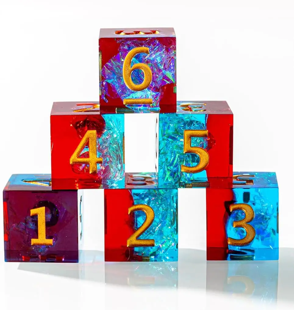Handcrafted Precision Resin Dice Set (7-Piece) - Multi-Faceted Math Teaching Dice for RPG & Board Games: D20, D12, D100, D10, D6