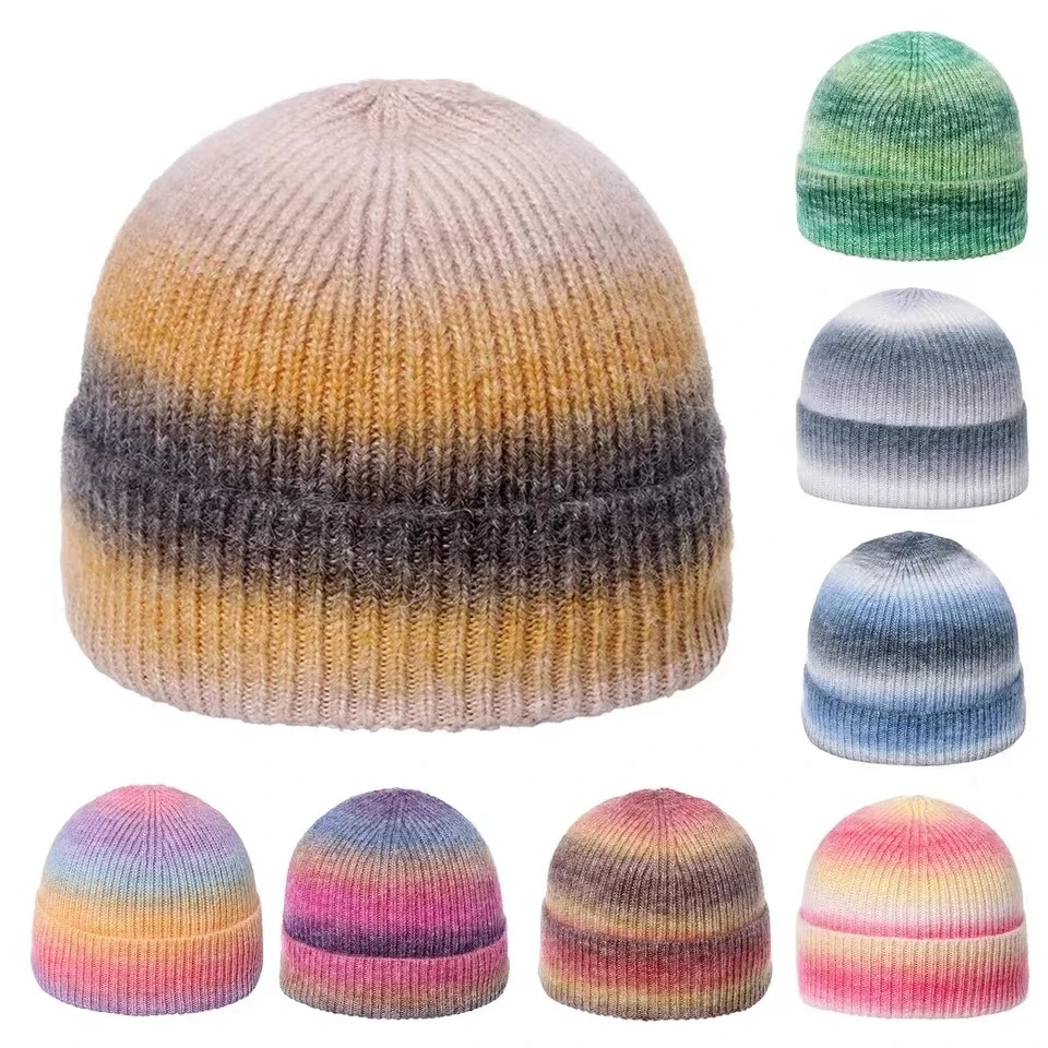 

Rainbow Tie Dye Color Harajuku Beanie Winter Wool Knitted Hat Fashion Warm Skullies Beanies For Women Men Hip Hop Cap Gorras