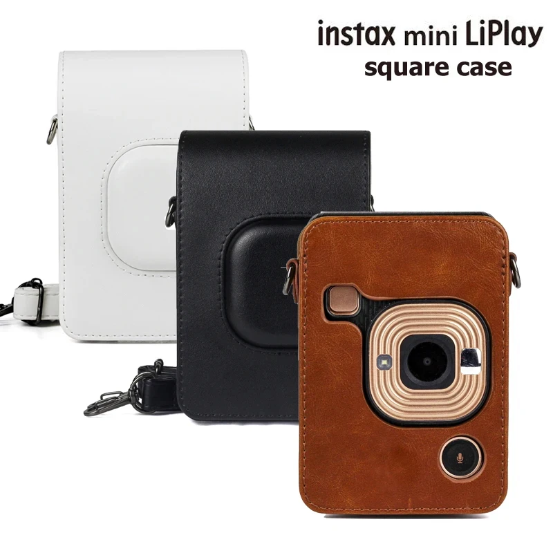 Instant Camera Case Bag Compact Size PU Leather Camera Case with Shoulder Strap Compatible with Fujifilm Fuji Instax mini LiPlay