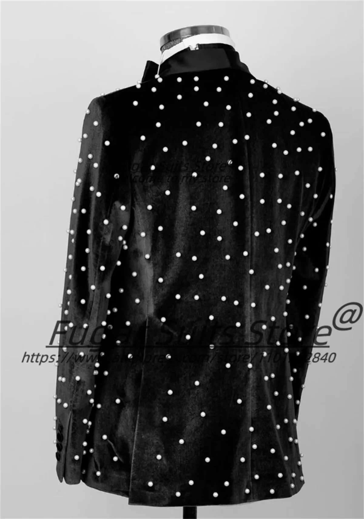 Luxuly Black Velvet Men Suits Gorgeous pearl jewelry Groom Wedding Tuxedos 2 Pieces Sets Male Prom Blazers Elegant Costume Homme