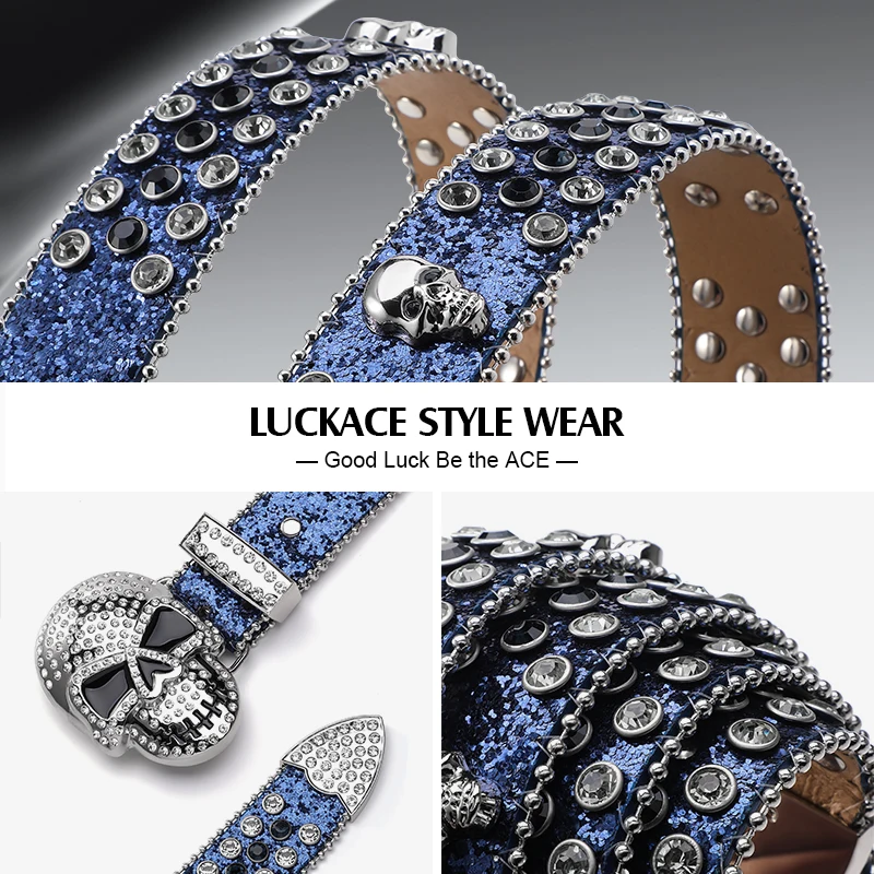1PC Hand-inlaid Artificial Diamond Belt BB Simon Belt Plus Size Versatile Skeleton Design Classic Alloy Pin Buckle For Men And W