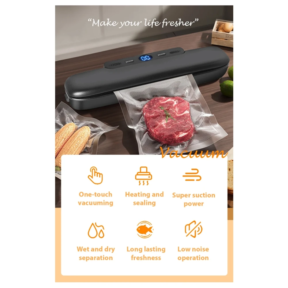 

[НОВИНКА! N92R] Вакуумный упаковщик для продуктов с 10 бесплатными вакуумными пакетами, бытовой, для герметизации продуктов, с вилкой стандарта ЕС B