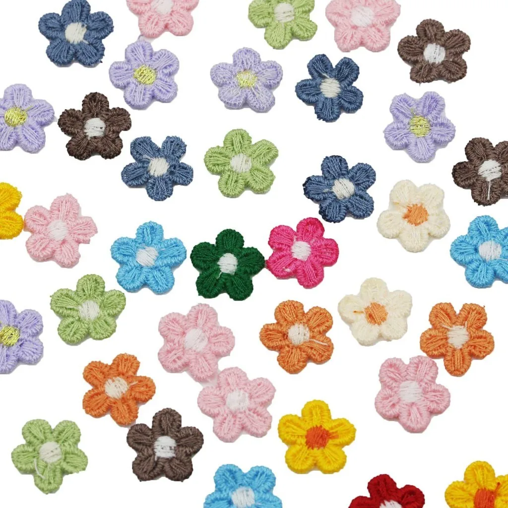 (50Pcs/pack)15mm Mini Embroidery Flower Stickers Clothing Accessories Felt Fabric Patches Lace Decorations Home Headwear Holiday