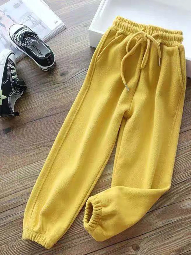 Pantalones Harem de invierno para mujer, pantalones de chándal largos y gruesos de lana con cordón Y2K, pantalones para correr, pantalones deportivos informales de Color sólido, pantalones cálidos