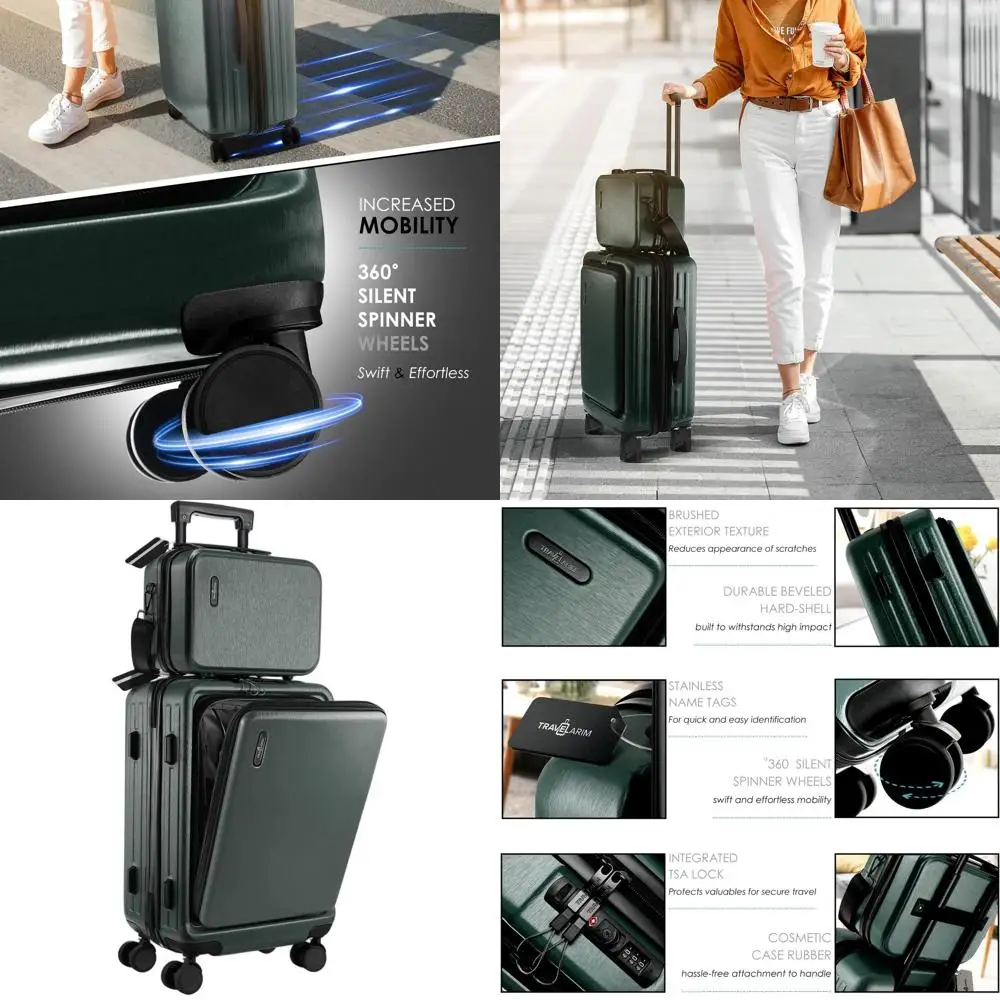 

20 Inch Airline Approved Hardshell Carry-On Suitcase with Wheels, Green, Includes Cosmetic Case