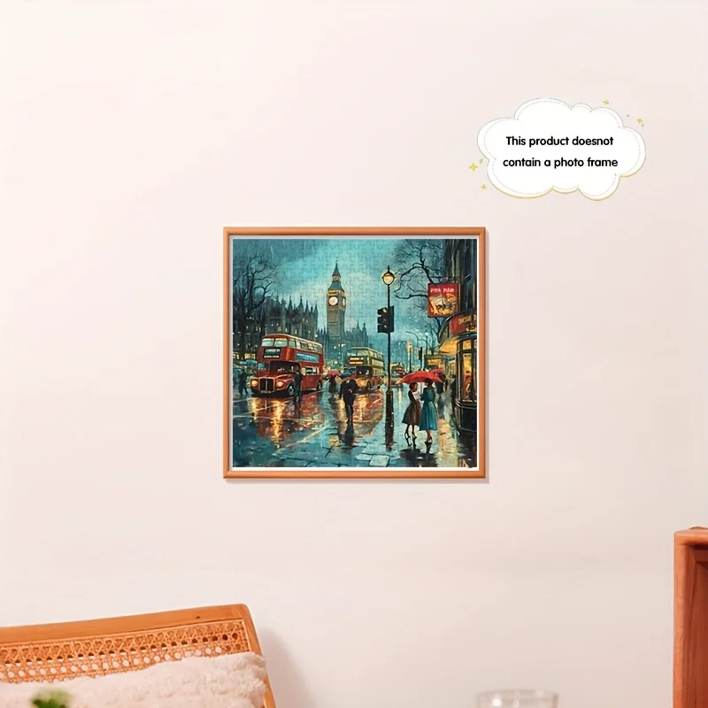 1000개 런던 거리 풍경 직소 퍼즐, 도전적인 38x38cm 정사각형 조각 - 두껍고 내구성 있는 종이, 가족에게 적합