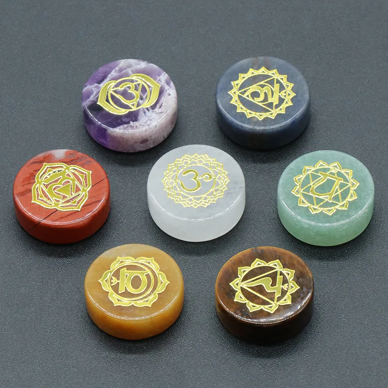 7 Chakra-Heilkristalle Edelsteine Reiki-Symbol Polierter Taschen-Handstein zur Stresslinderung, Ausgleich, Meditation, Dekoration und als Geschenk – Detail 4