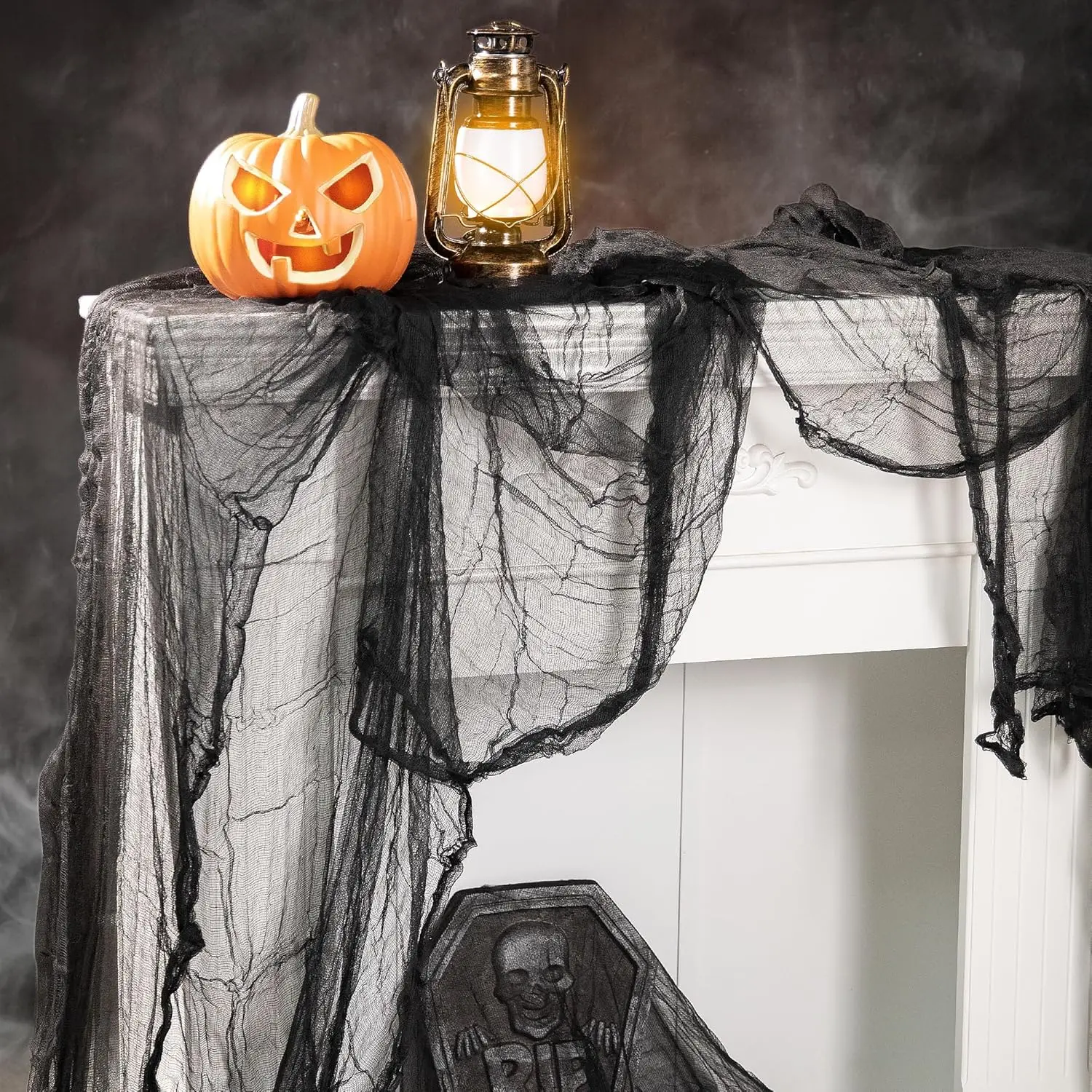 76x183cm Halloween-Gaze-Dekoration Übergroßer Gruseliger Stoff Halloween-Dekoration Tragbares Schwarz-Weißes Gittergewebe Party-Zubehör – Detail 5