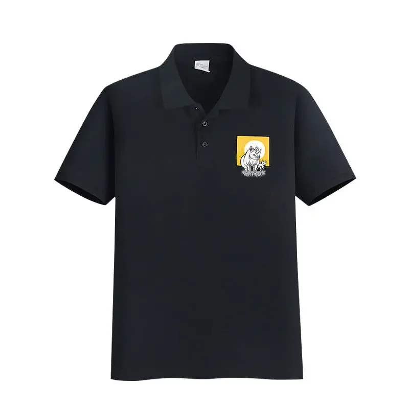 

Natural Animal Rhino Printed Front and Back Printed Shirt Outdoor Adventure Sports Leisure Large Loose Cotton Polo Shirt for Men