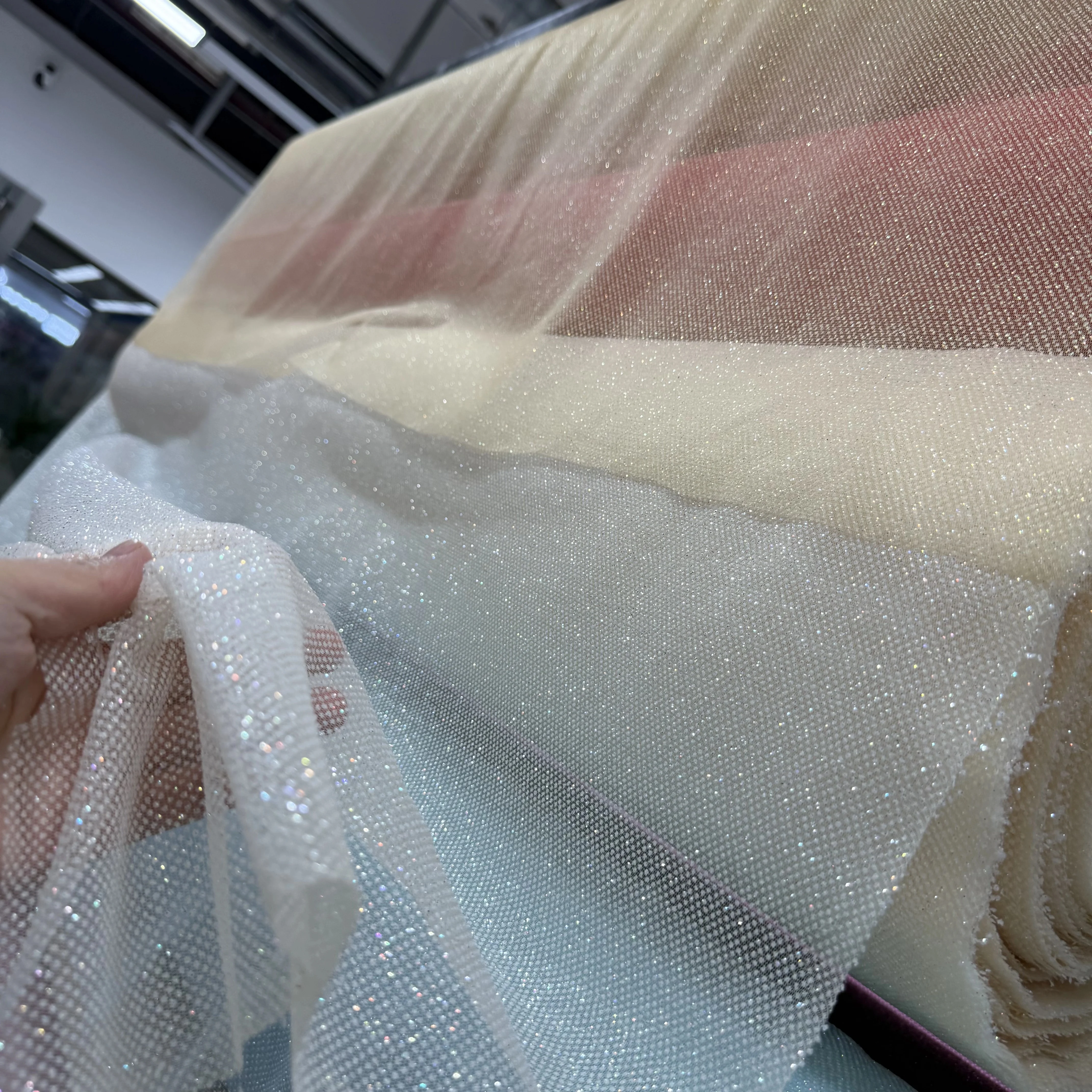 Glitter Crystal Tulle Fabric Sparkling Powder Mesh Fabric for Sewing Wedding Dresses Gowns Handmade DIY Decorations