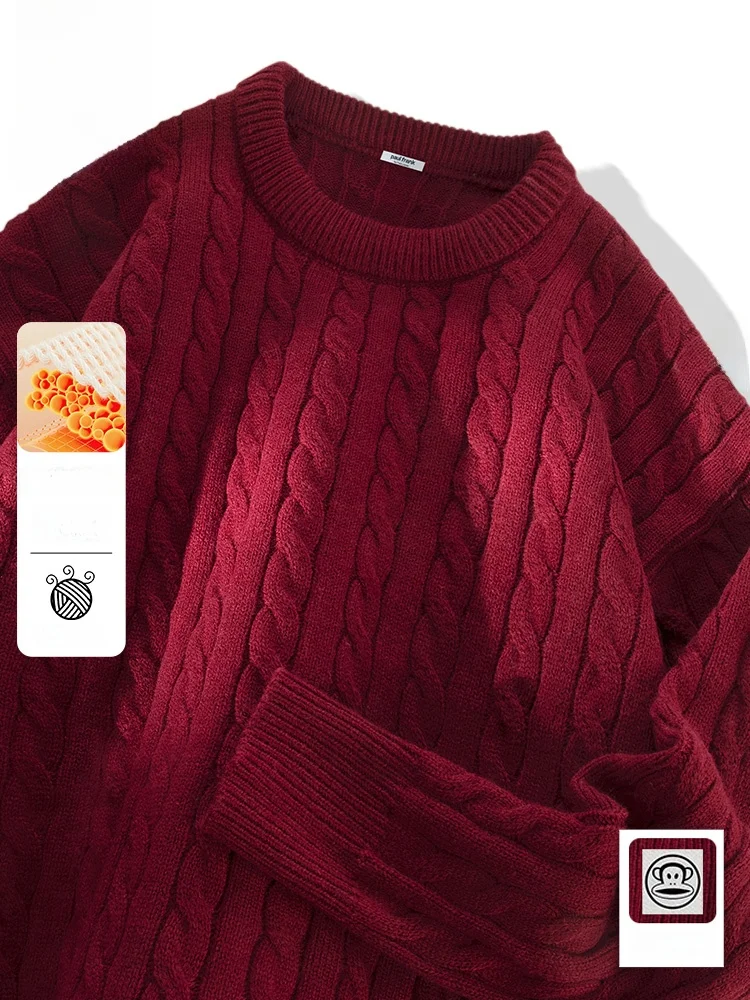 

Thiened Warm Knitted Sweater round Ne M Sle Couple Series Cozy Wear Resistant Long Sve Knitwear