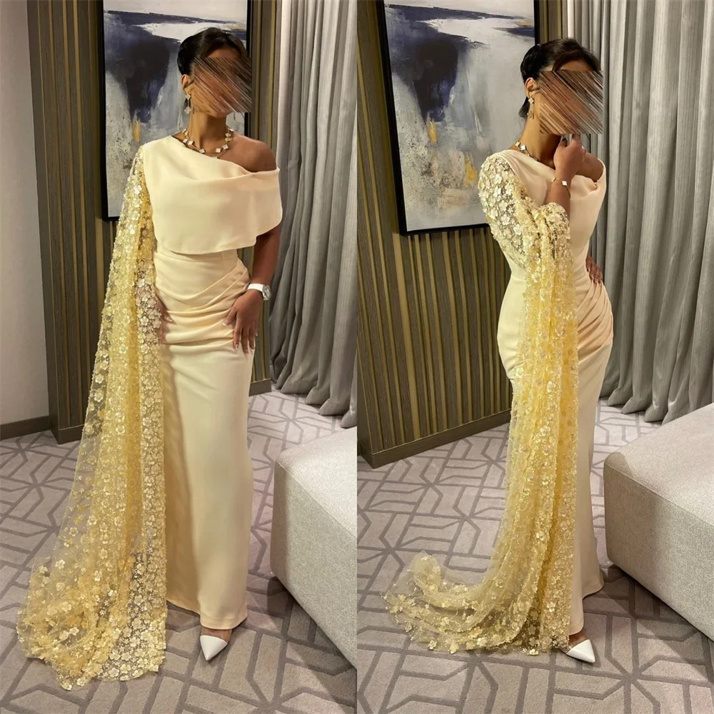 

Customized Saudi Arabia Evening Dress Formal Off-the-shoulder Column Floor Length Layered Tulle Vertically Embroidery Bespoke Oc