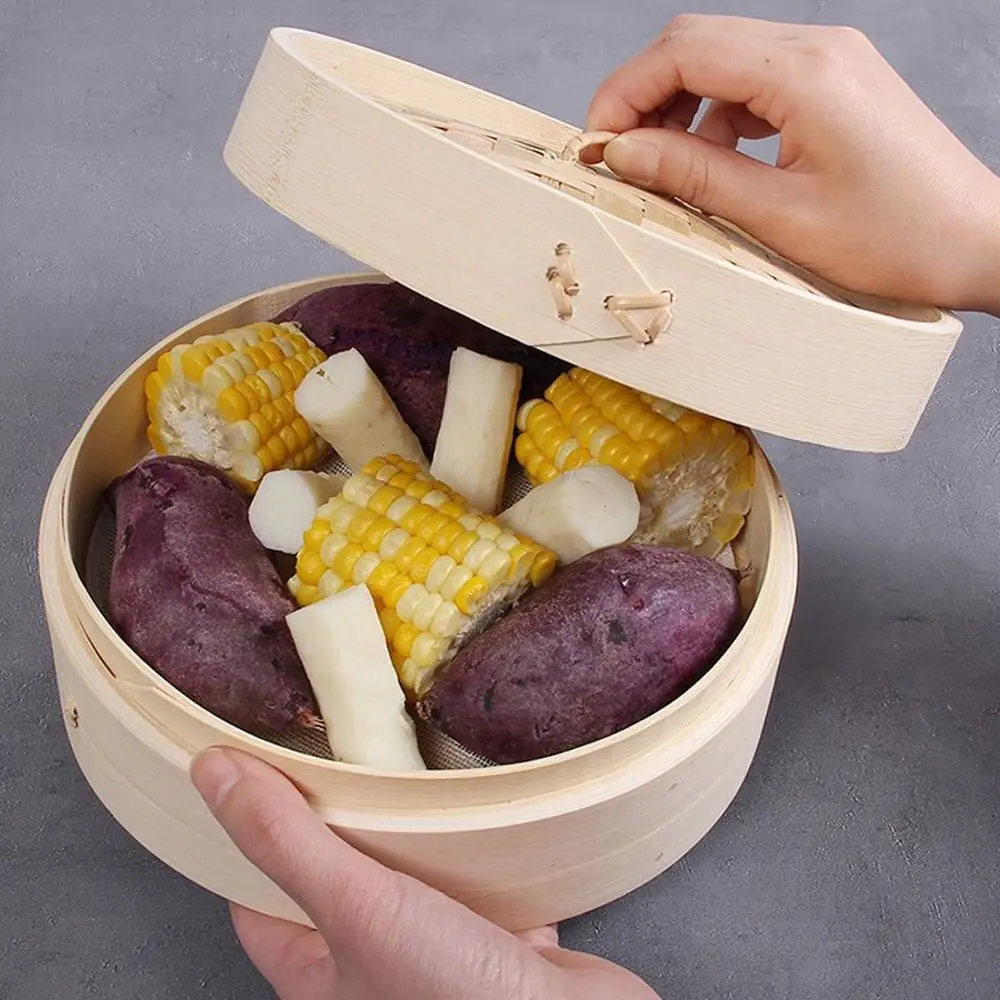 Chinese Steamer Bamboo Steamer Dimsum Cooking with Lid Steamer Basket Vegetable Snack for Cooking Bao Buns Basket Bamboo Steamer