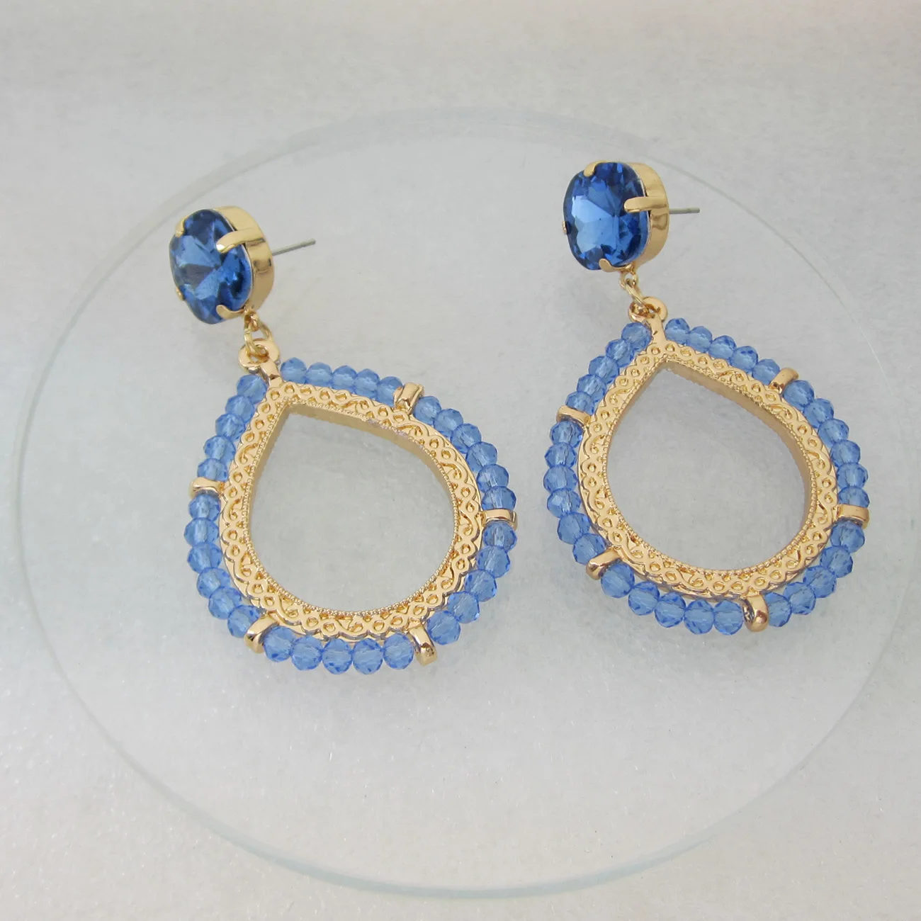 Fashion Fine Crystal Beads Dangle Earrings Hollow Water Drop Earrings For Women Boho Oorbellen