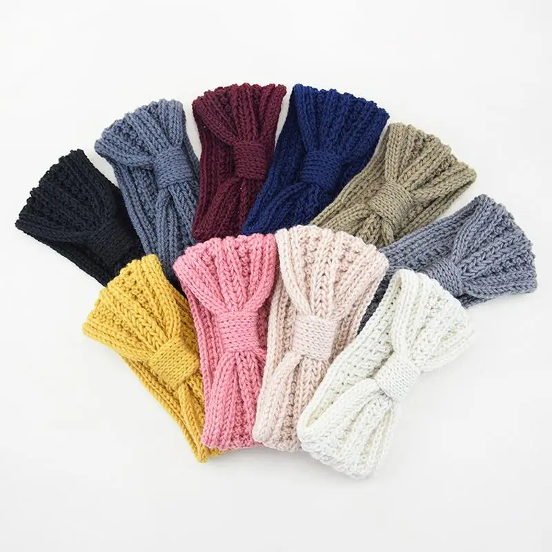 

Wool Knitting Headband Wheat Ear Bowknot Knitted Turban Headwrap Handmade Hair Accessories Ear Warmer Elastic Hair Bands