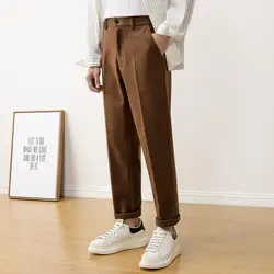 Straight Khaki Trousers for Men Tweed Plus Big Size Elegant New in Thin Casual Fabric Man Suits Pants Luxury Korean Reviews Many