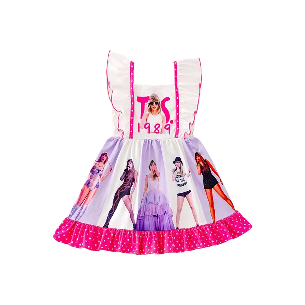 Boutique Summer Rock Girls Skirt Ruffle Fashion Kids Clothing Western Cartoon Girls Dresses