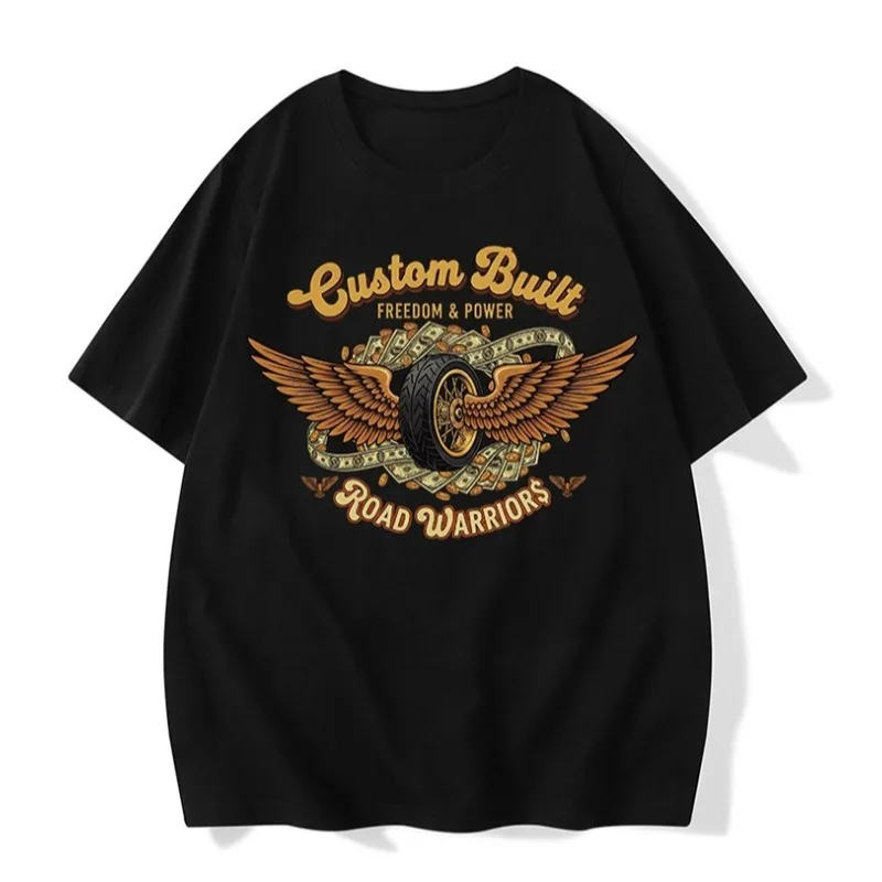 

Trendy Wheel USD Wing Pattern Printed Cool Retro Casual Versatile Men's Winter New 100% Cotton T-shirt