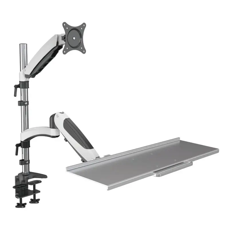 Single Monitor Gas Spring Height Adjustable Mount Arm For Desk With Keyboard Tray