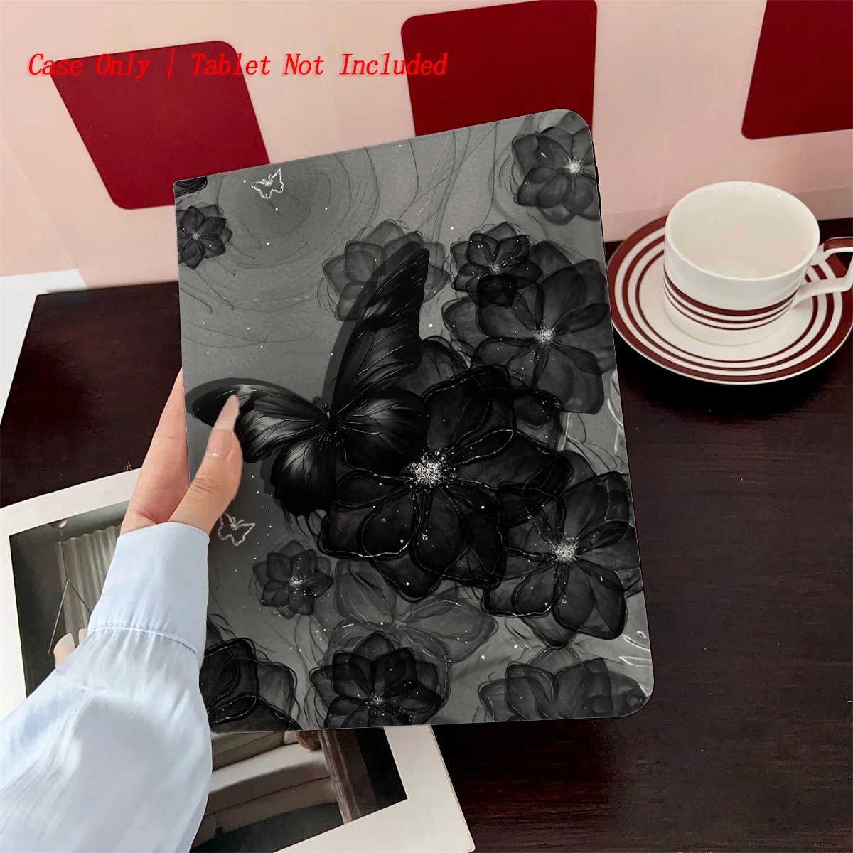 

Sleek Black Floral iPad Case for Air 5 10.9 Mini 7 8.3 11th Gen 10.2 Anti-Scratch Auto Wake/Sleep