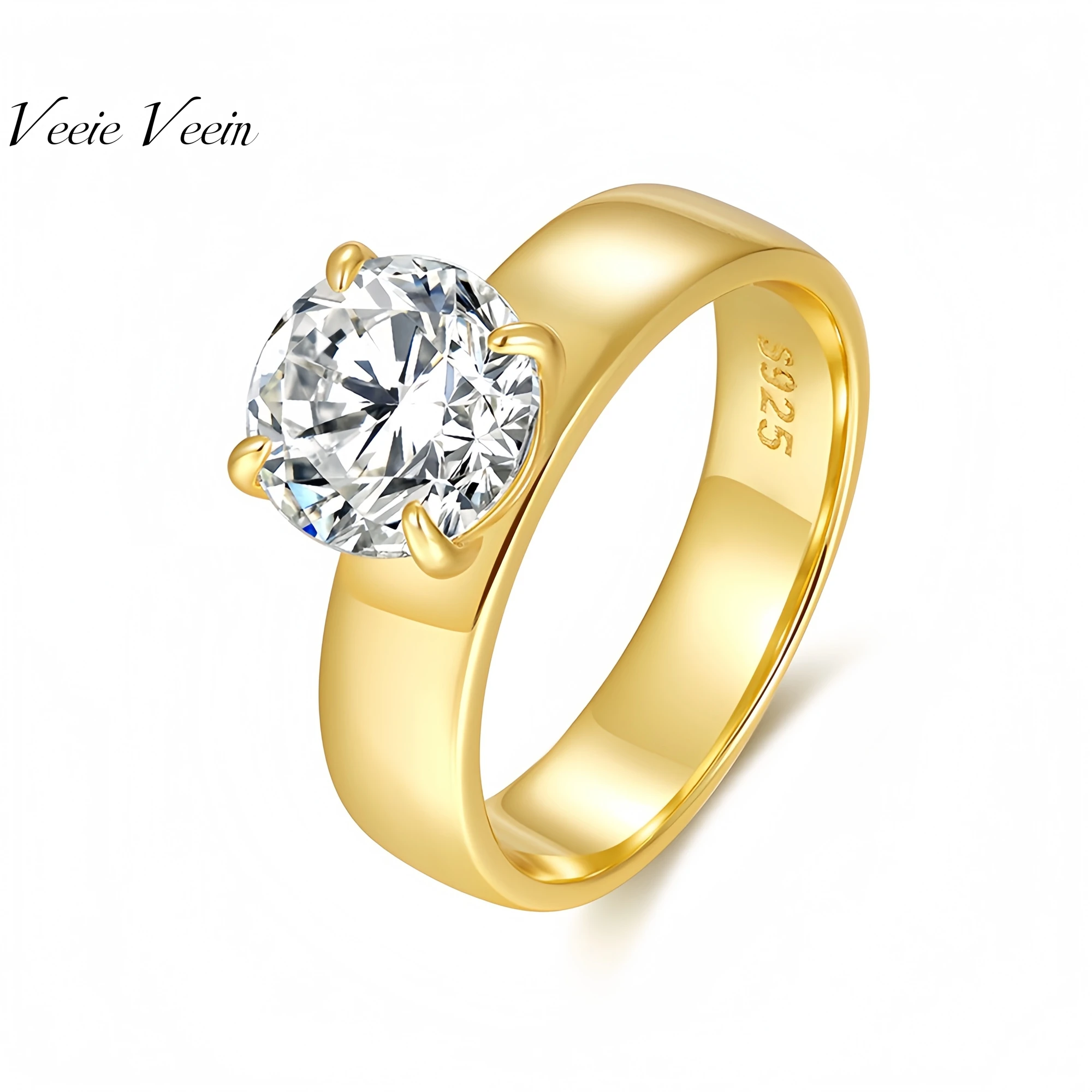 

Veeie Veein модное кольцо из стерлингового серебра S925 с муассанитом сертификат GRA 2 карата кольцо с четырьмя когтями трендовое кольцо ювелирные изделия