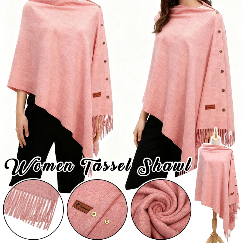 

Winter Women's Faux Cashmere Shawl Thick Warm Tassel Cape Fashion Women's Single-Breasted Shawl for Friend 2026 New Year Gift