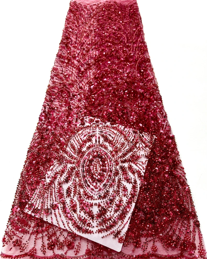 

African Sequins Lace Fabric High-Quality Nigerian French Tulle Beaded Embroidery for Party Dresses Luxury Fashion Accessory