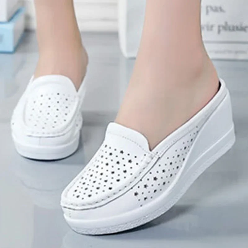 SNURULAN Women Summer Casual Slingbacks High Heels Slippers Slip On Shoes For Women2021Mesh Female Platform Wedges Shoes Woman