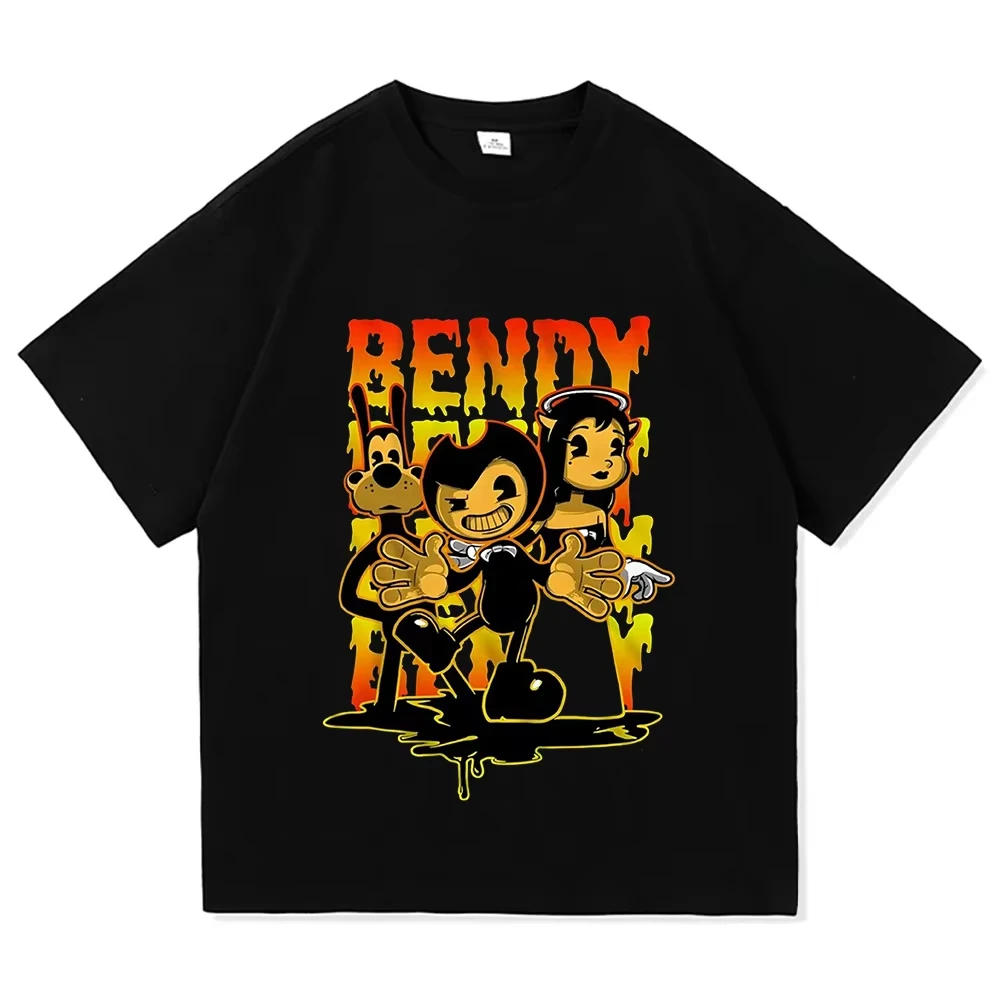 Camisetas de juego Bendy and The Ink Machine, camiseta de algodón de manga corta con cuello redondo para mujer, camiseta holgada con estampado gráfico de dibujos animados para mujer