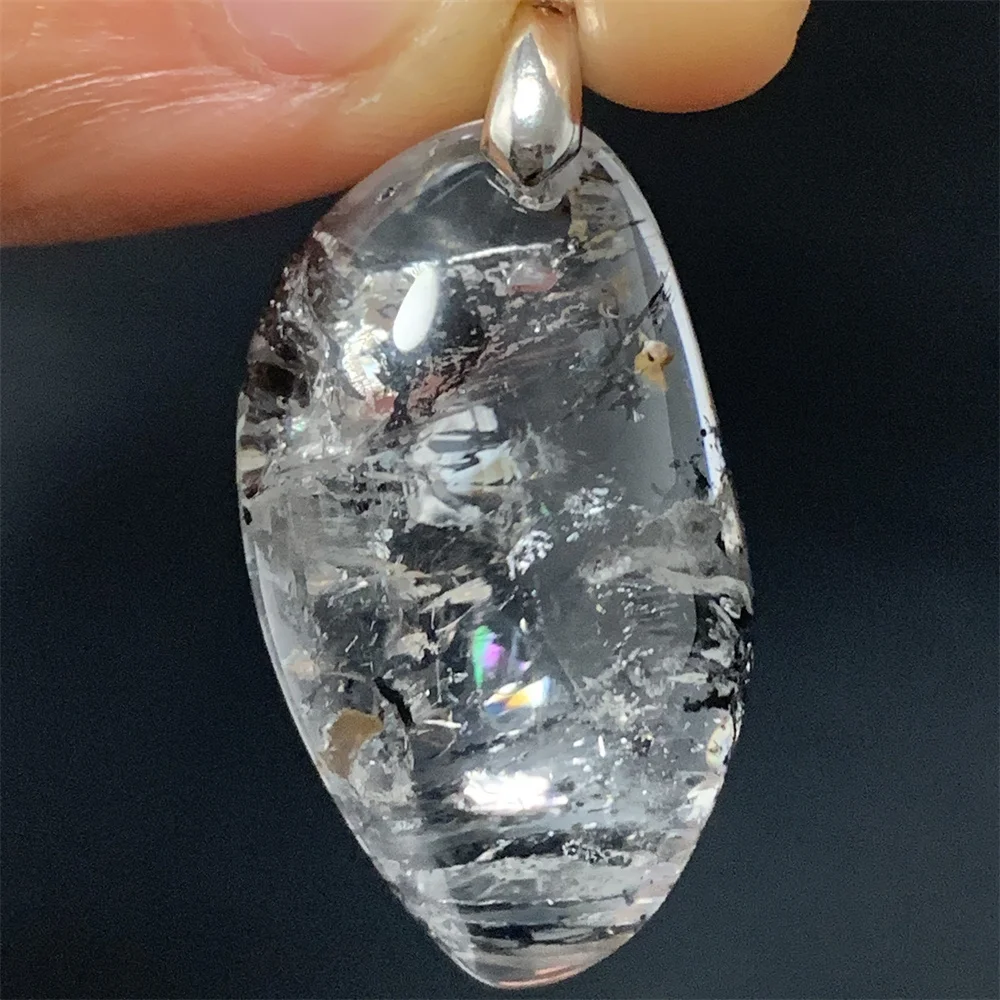 Natural Herkimer Diamond Pendants Women Men Petroleum Quartz Healing Beads Black Graphite Inclusion Rainbow Flash Clear Crystals