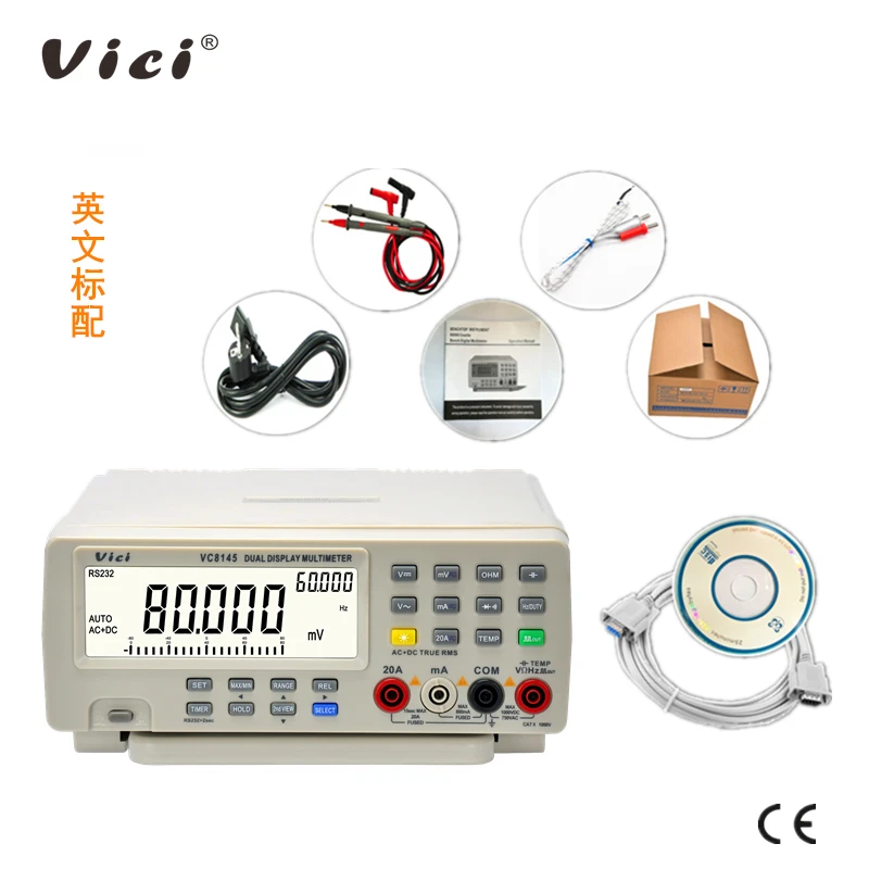 VICI cyfrowy blat ławki multimetr 80000 liczy duży LCD AC DC Auto zakres Multimetro woltomierz czworokątny miernik temperatury fali VC8145