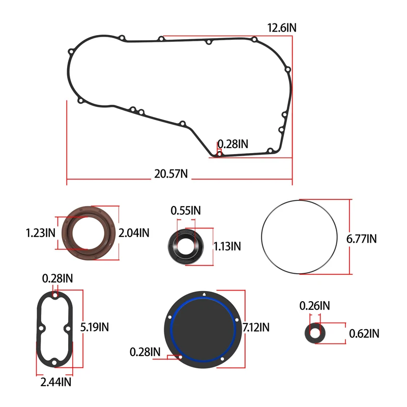 (8 Pcs/Set ) 60539-94 Clutch Primary Cover Gasket Seal Kit Fit for Harley Davidson Softail & Dyna All Models Made 1994-2005