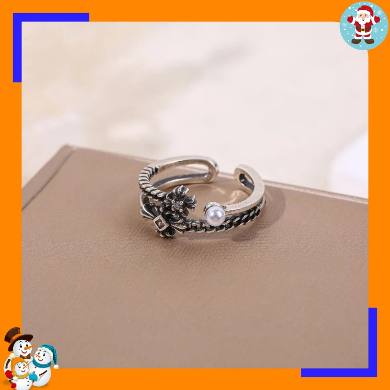 Old Thai Silver Hand Jewelry Retro Ethnic Style Ring Hollow Pattern Open Ring Stripe Weaving Export Foreign Trade