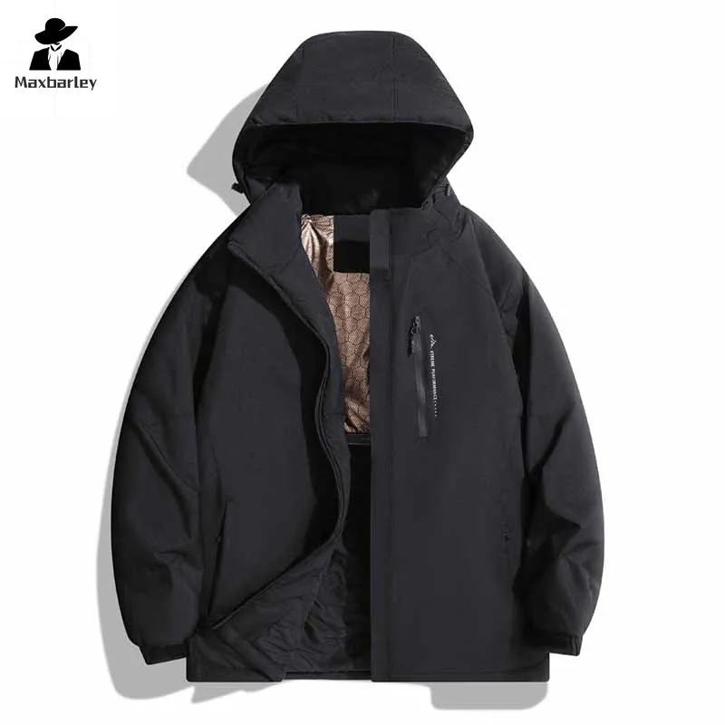 Winter Outdoor Waterproof Jacket Men's Casual Thick Zipper Pocket Graphene Warm Hooded Parka Hiking Ski Cold-proof Padding Coat