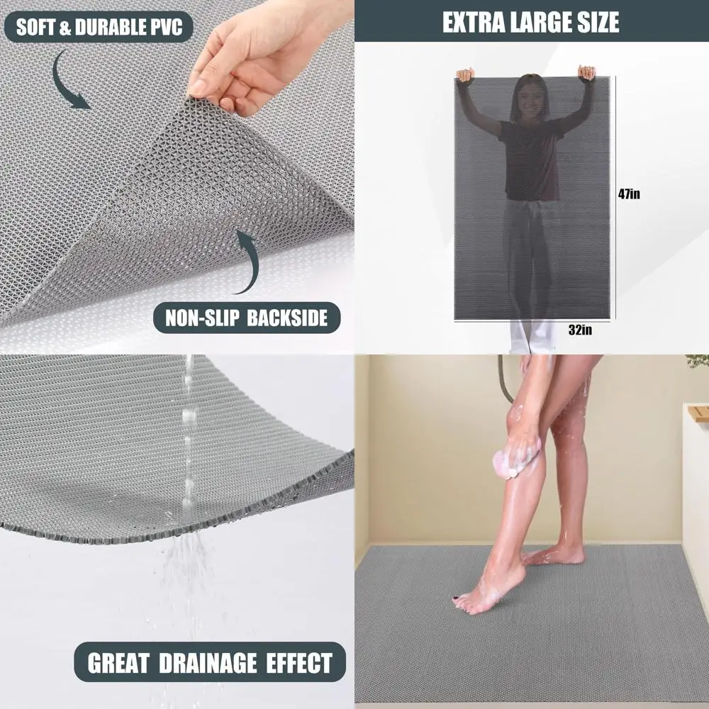 

Extra Large Anti-Slip Shower Mat for Tub & Shower, Quick-Dry PVC Bathroom Mat