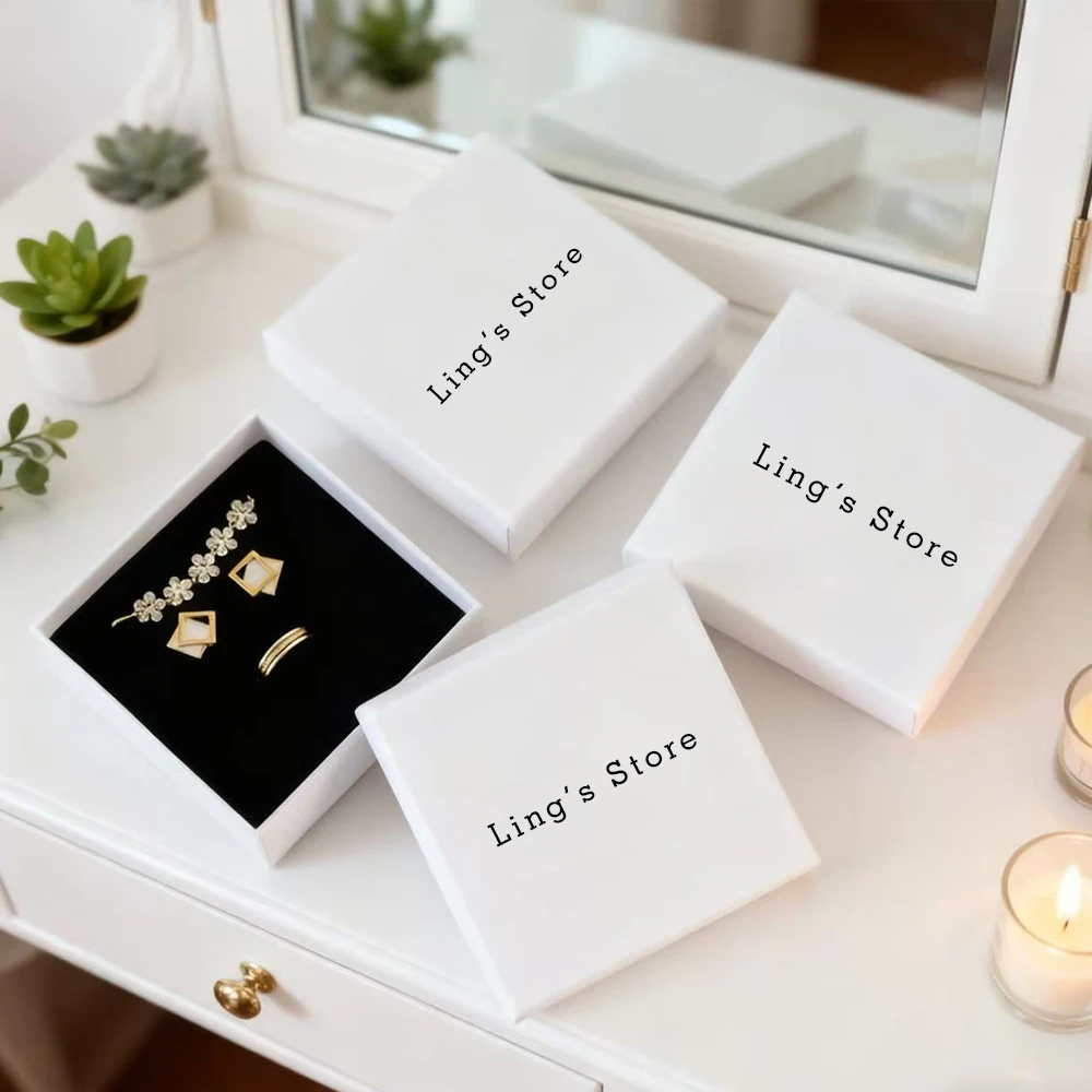 

50 шт. персонализированный логотип 5x5 см 5x8 см 7x7 см 7x9 см 9x9 см ювелирная бумага крафт-картон коробка кольцо серьги кулон браслет органайзер