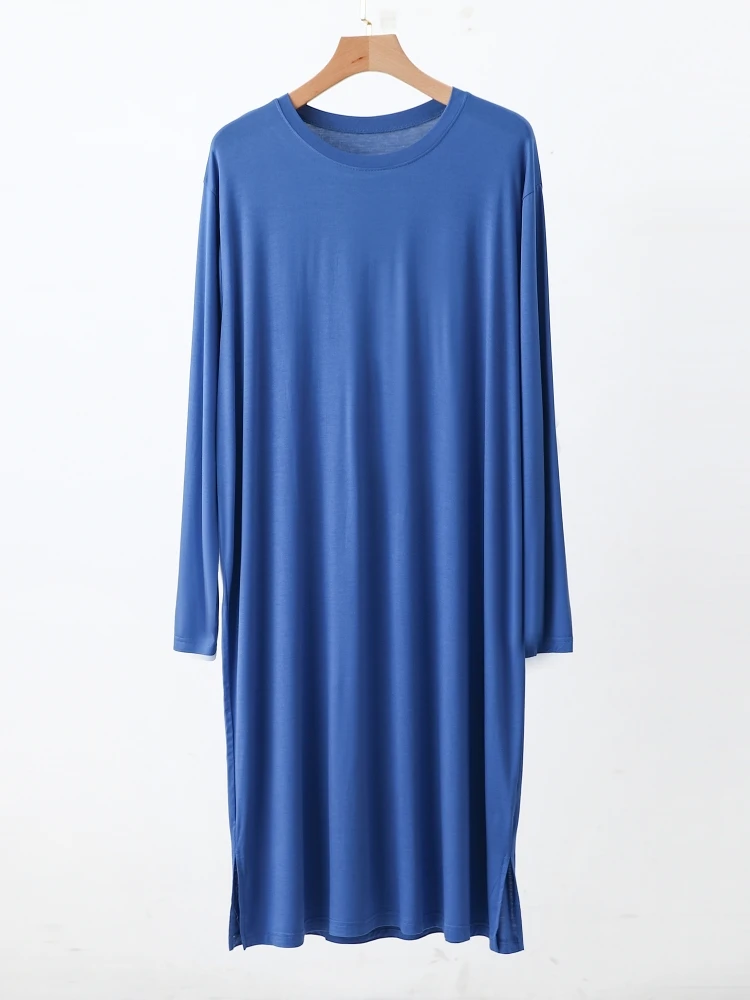 Spring Autumn Loose Modal Long Sleeve Sleep Dress Thin Medium Length Home Clothes Overhead Bath Robe Dress Style Sleepwear