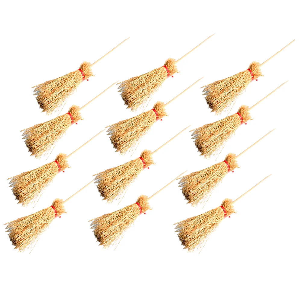 

12 Pcs Mini Broom Crafts Toy Decor Miniature Scene Accessories Kid Small Yellow Child