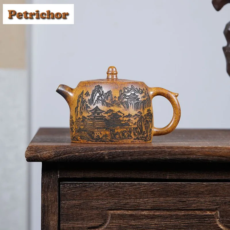220ml Vintage Yixing Purple Clay Teapots Handmade Han Duo Pot Raw Ore Wood-fired Porcelain Mud Kettle With Filter Zisha Tea Set