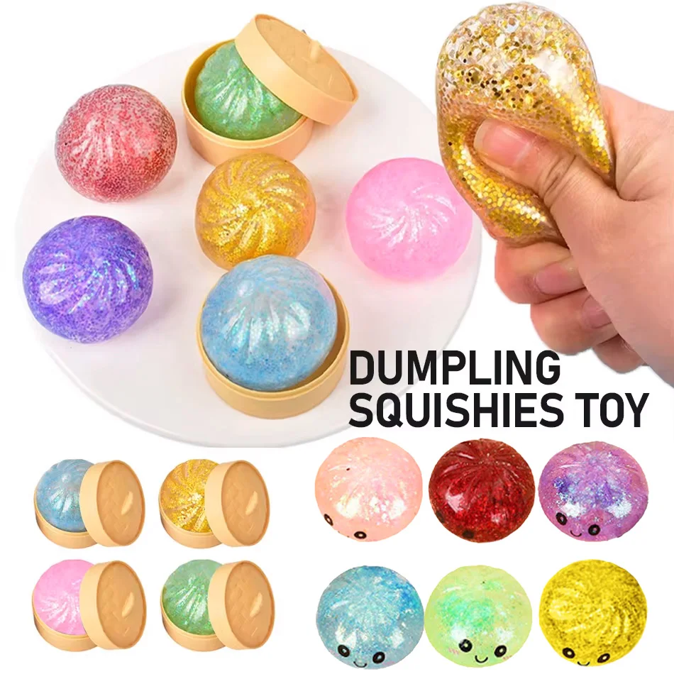 Glitzernde Dumpling Squishies Spielzeug-Box Bun Baozi Dumpling Mystery Box Bunte Lebensmittel-Squishies Sensorisches Fidget-Spielzeug Anti-Stress-Quetschball