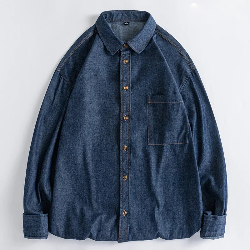 القطن قميص دينيم الرجال طويلة الأكمام ملابس خارجية الشباب قميص معطف كلية الاتجاه غير رسمي الملابس 2025 ربيع الخريف الجينز Z1 #5