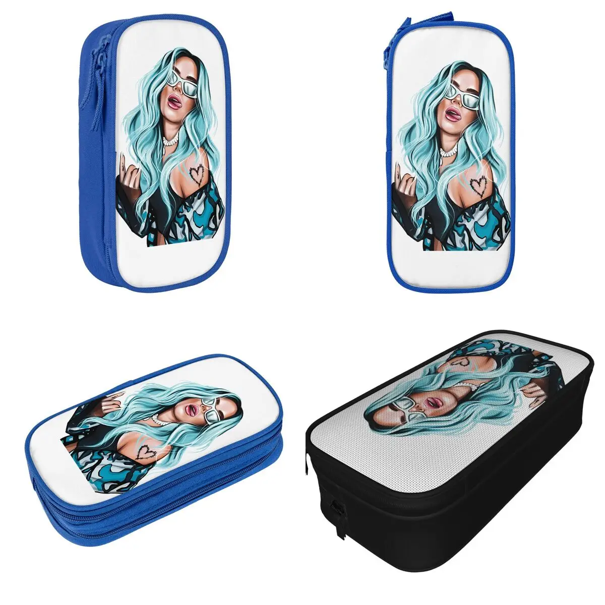 Cute Karol G Blue Hair Pencil Cases Bichota Season Pencilcases Pen Holder Big Capacity Bags Students School Zipper Stationery