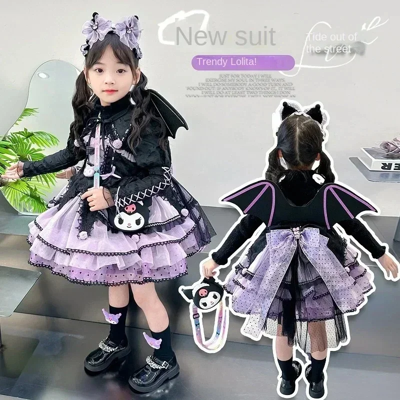 

Sanrio Kuromi Dress Cartoon Girl Lolita Skirt Set Autumn Long Sleeves Dress Cosplay Princess Dress Birthday Party Gifts