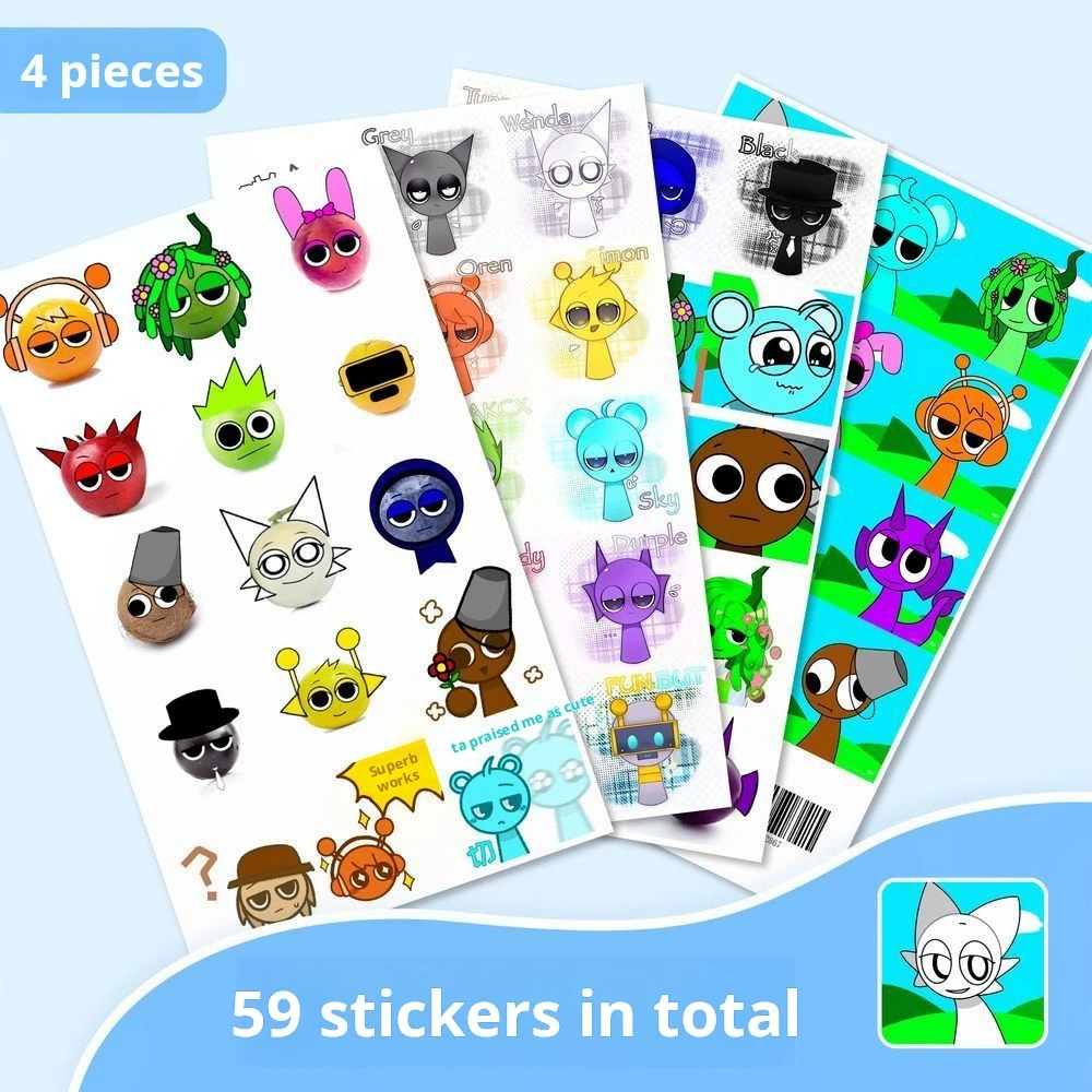 

59Pcs Cartoon Incredibox Sprunki Sticker Creative Graffiti DIY Scrapbook Laptop Skateboard Helmet Decal Student Stickers